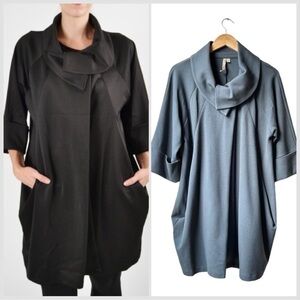 COMFY USA $155 Shawl Collar Draped Pleated Stretch Cuffed Jacket Top Green Sz XS